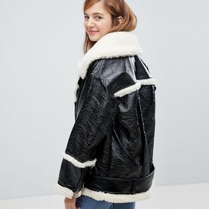 Monki premium shearling aviator jacket